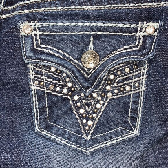 Vigoss Womens Skinny Denim Blue Jeans Dark Wash Embroidered Jeweled Size 1 26 - Picture 14 of 16